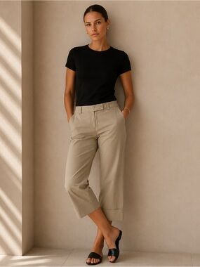 Ann Taylor Khaki Wide Leg Capri Pants Women’s Size 8 Cotton Stretch